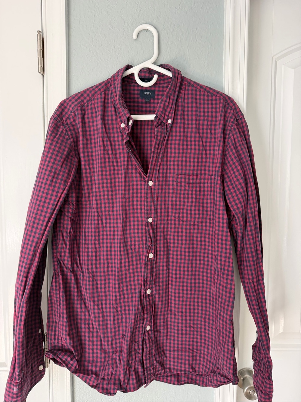 J. Crew Men's Pink and Blue Check Button-Down Shirt